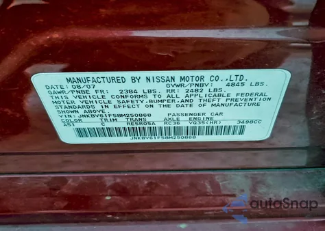 2008 Infiniti G35 из США, поврежденный, VIN JNKBV61F58M250868